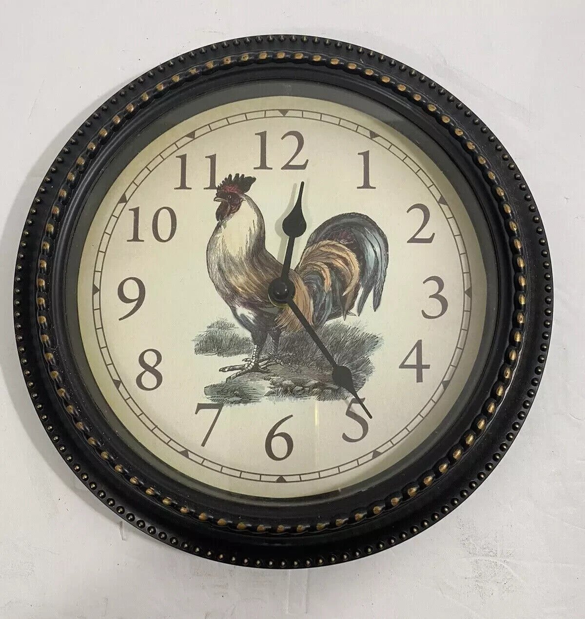 Colorful Rooster Wall Clock with Antique Bronze Battery Operated Tested, Works