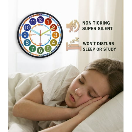 Colorful Teaching Wall Clock,Kids Learning Time,Black