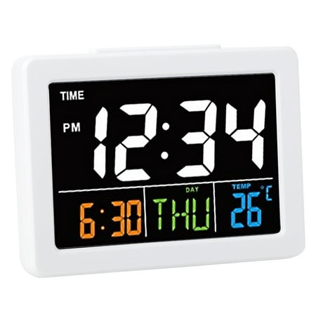 Color Large Screen LCD Electronic Desk Alarm Clock with Temperature Date Display (White )