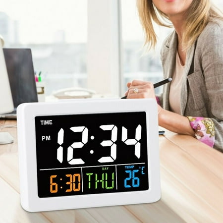 Color Large Screen LCD Electronic Desk Alarm Clock With Temperature Date Displa