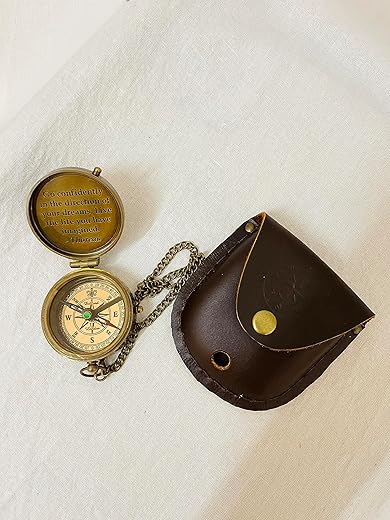 Compass Leather case Vintage Brass Nautical Clock Antique Gift Sundial Pocket Retro Marine Christmas Engraved Clocks Chrome|Go Confidently in The Direction Engraved Compass|2 Inch|DM Vintage|