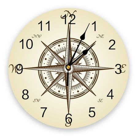 Compass Retro Yellow Modern Wall Clock for Living Room Wall Stickers Home Decor Dining Room Clocks Digital Wall Clocks