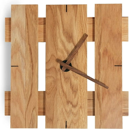 CONSDAN Wood Wall Clocks Battery Operated, USA Grown Hardwood Wall Decor, Analog Wooden Clock for Kitchen Bedroom Office, Vintage Oak Solid Wood Clock Face, 12, Natural Color Square