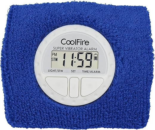 Coolfire Vibrating Alarm Clock - Silent Alarm Wristband Vibrating Alarm Watch. Silent Wrist Shock Alarm Clock. Vibration Alarm Bracelet Alarm Clock Deep Sleeper & Vibrate Alarm (Blue)