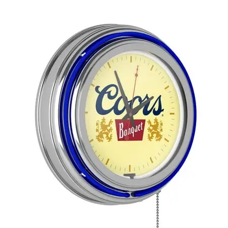 Coors Banquet Logo Retro Neon Analog Wall Clock with Pull Chain