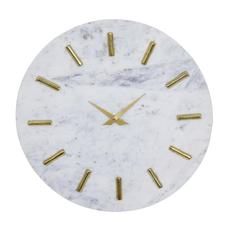 CosmoLiving by Cosmopolitan 15 White Marble Wall Clock with Gold Metal Accents