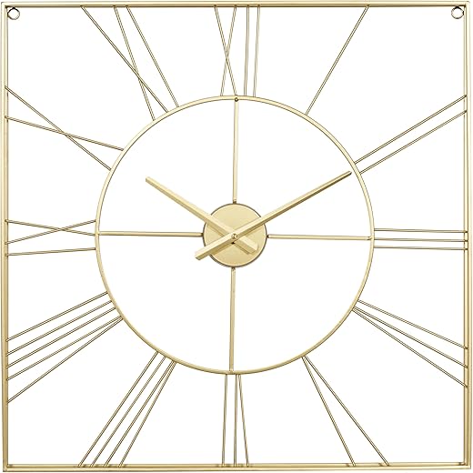 CosmoLiving by Cosmopolitan Metal Open Frame Square Wall Clock, 24 x 2 x 24, Gold