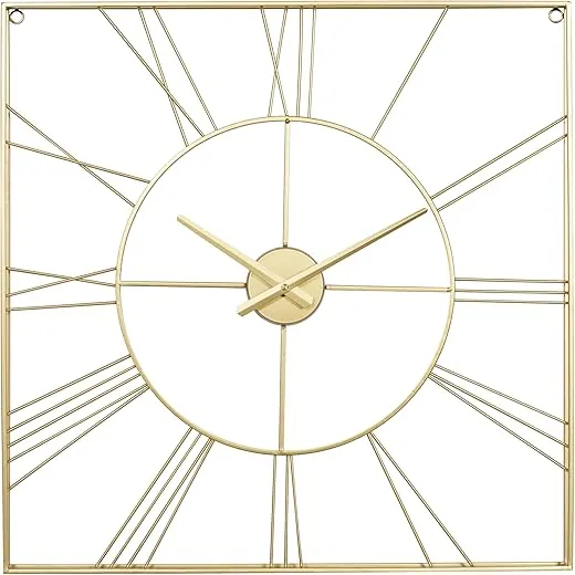 CosmoLiving by Cosmopolitan Metal Open Frame Square Wall Clock, 24 x 2 x 24, Gold