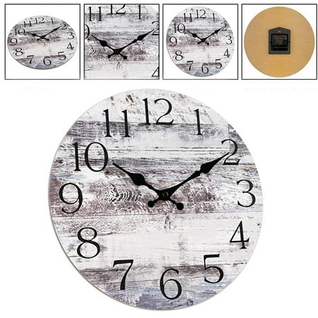 Country Farmhouse Kitchen Wall Clock Vintage Retro Battery Operated Silent Non-Ticking Decorative Home Bathroom Bedroom Living Room