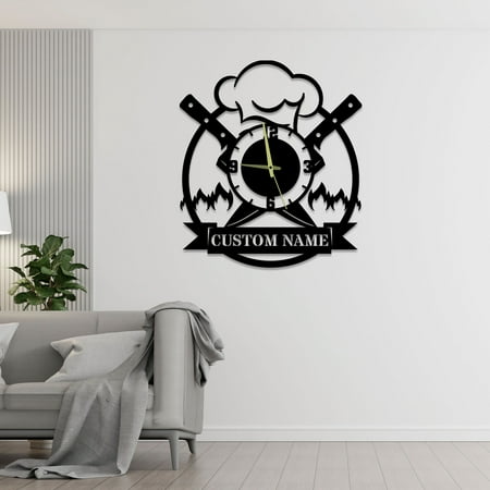 Craftnamesign Custom Chef Cook Wall Clock For Chef Kitchen Restaurant Dining Room Art