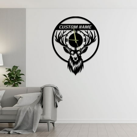 Craftnamesign Custom Deer Animal Wall Clock For Home Living Room Man Cave Wall Decor