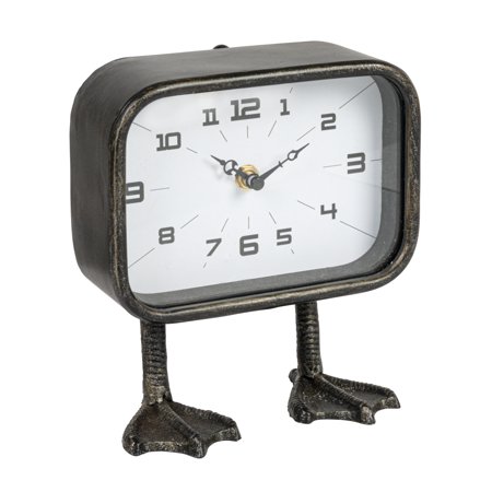 Creative Co-Op 7.75 Inches Metal Standing Clock with Duck Feet, Gunmetal Finish