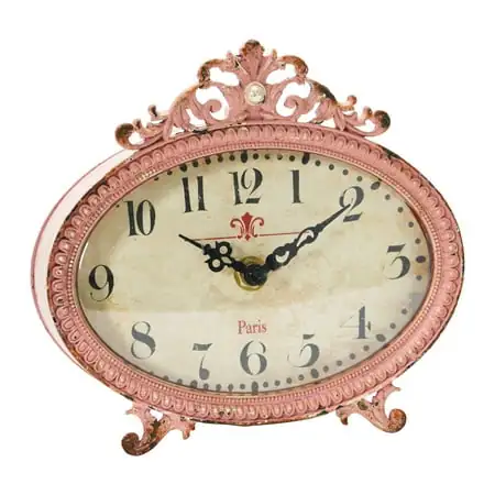 Creative Co-Op Distressed Pewter Mantel Clock, Pink