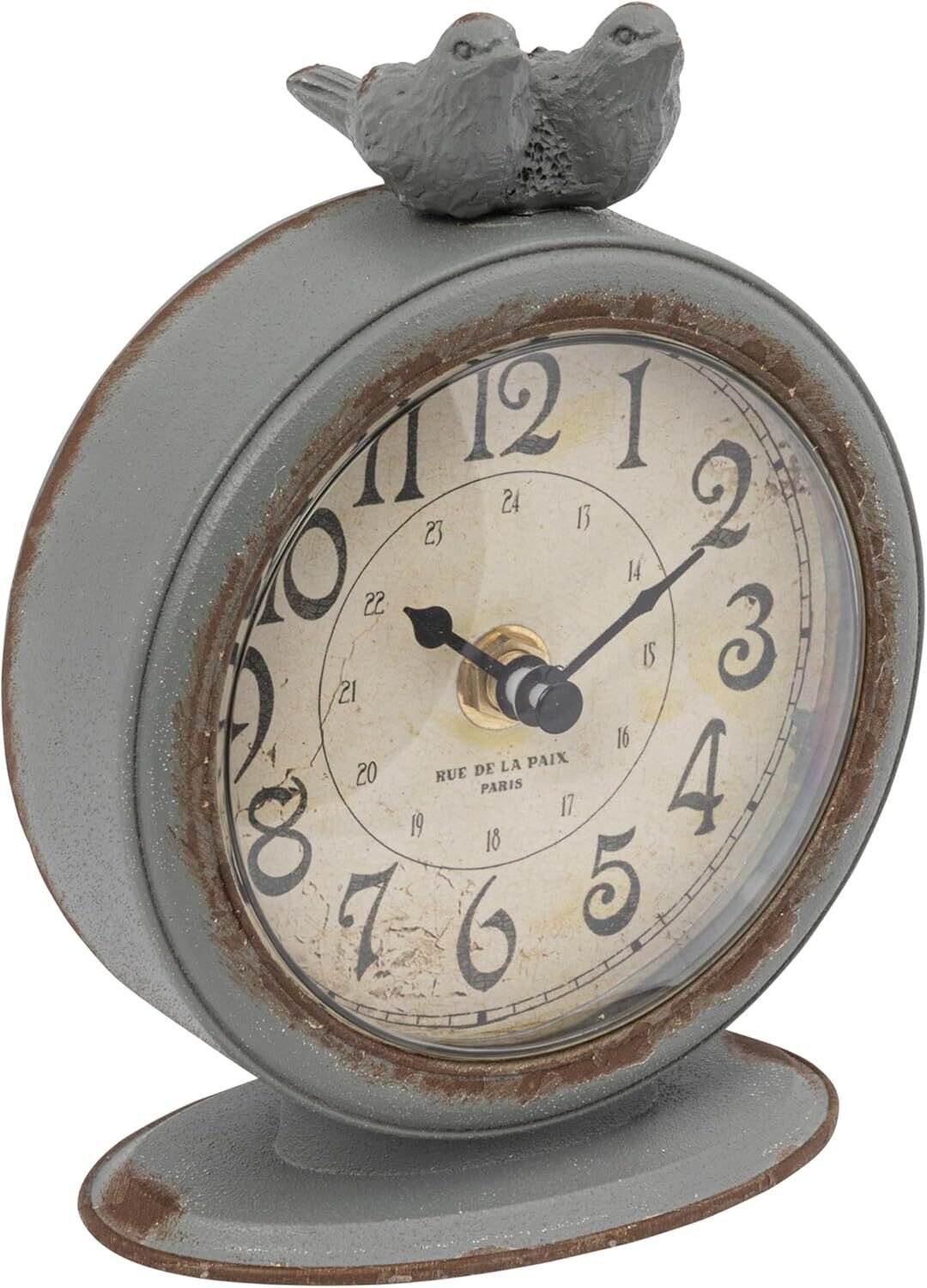 Creative Co-Op Grey Pewter Mantel Clock with Birds Distressed