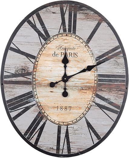 Creative Co-Op Large Oval Grey Wood Wall Clock