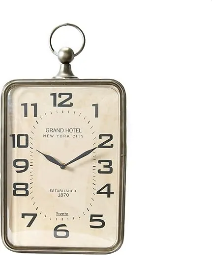 Creative Co-Op Metal Rectangle Hanging Clock with Handle Decoration on Top