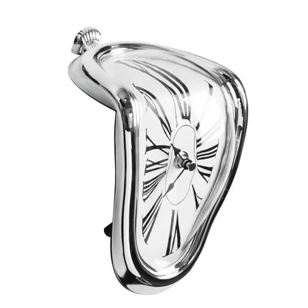 Creative Melting Clock New Surrealist Salvador Dali Style Clocks Surreal Distorted Wall Clock Home Decoration Silver 18 x 12 x 13.5cm