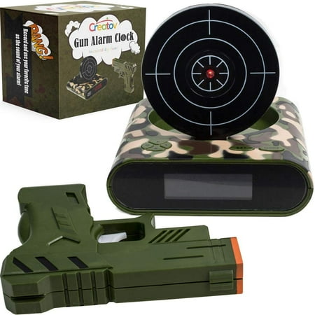 CREATOV DESIGN Target Alarm Clock with Gun - Infrared Target and Realistic Loud Sound Effects Fun Pistol Game Clocks for Heavy Sleepers Kids Boys & Girls Infrared 0.8 MW Camouflage