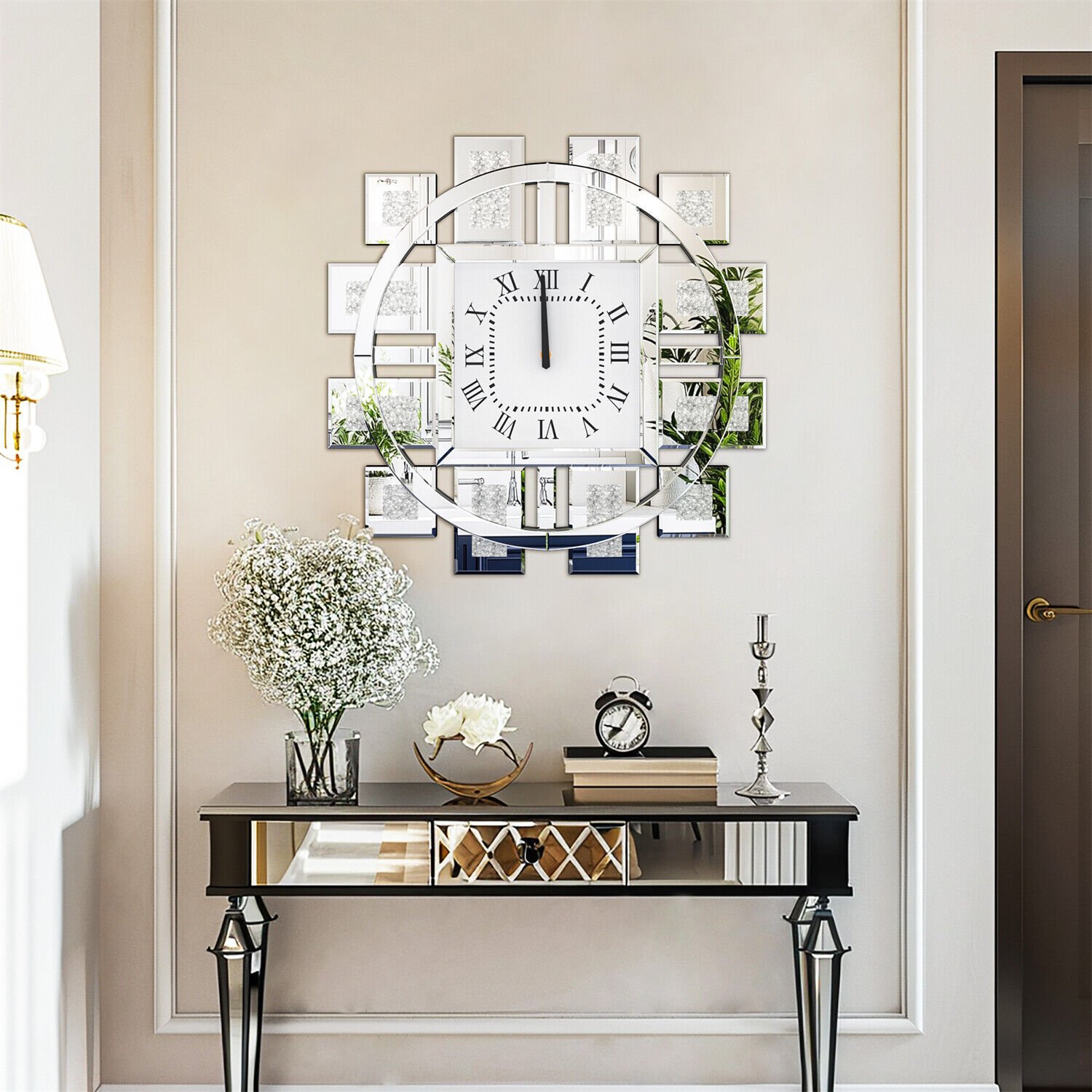 Crush Diamond Mirrored Wall Clock Sparkle Bling Decor Quartz Clock Gold/Silver