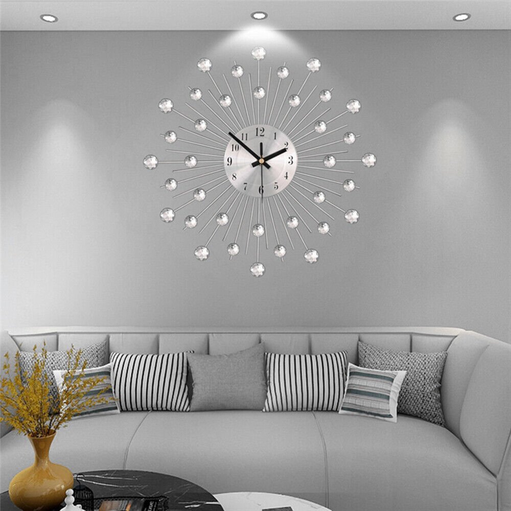 Crystal Round Wall Clock Watch Home Office Living Room DIY Wall Art Decor