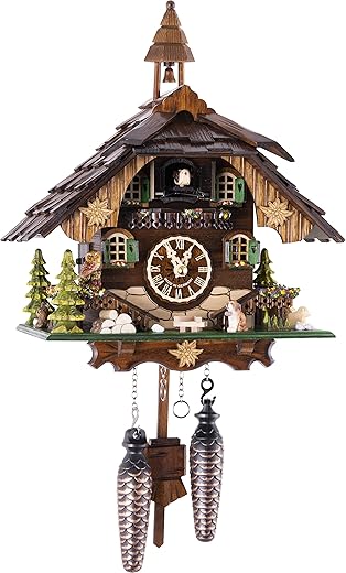 Cuckoo-Palace Saint Bernhard Chalet Cuckoo Clock Quartz Movement Height 32 cm, Brown