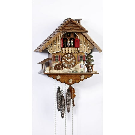 Cuckoo Clock Black forest house, turning mill-wheel