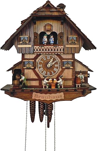 Cuckoo Clock Black Forest house with moving beer drinkers