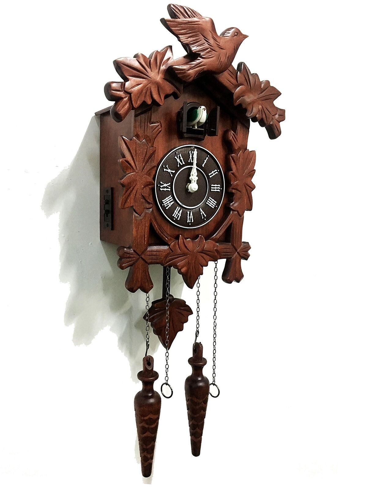 Cuckoo Clock Vintage Large Wooden Wall Clock Handcrafted 13x9.5 Inch Brown