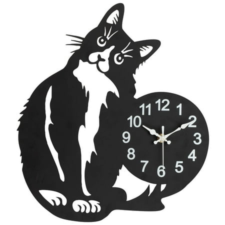 Curious Cat Wall Clock - Playful Design with Fine Details | Easy-to-Read Clock Face | Lightweight Metal | Great Gift for Cat Lovers | 11 3/4 x 13 7/8