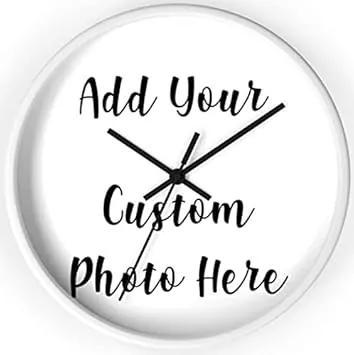 Custom Clock Personalized Living Room Wall Clocks Put Your Photo Battery Operated Wooden Frame Silent Round 10 inch Wall Clock Gift for Home, Bathroom, Wedding, Kitchen, Friends, Family, Couple Gifts