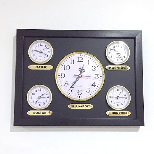 Customizable 4+1 Time Zone Clock. Multiple Customizable Wall Clocks for 5 Regions or Cities. Wall Clock 5 time Zone Clock.