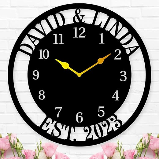 Custom Metal Clock, Personalized Anniversary Wedding Gift for Couple Parents, Custom Wedding Anniversary Metal Wall Clock (Battery not Included)