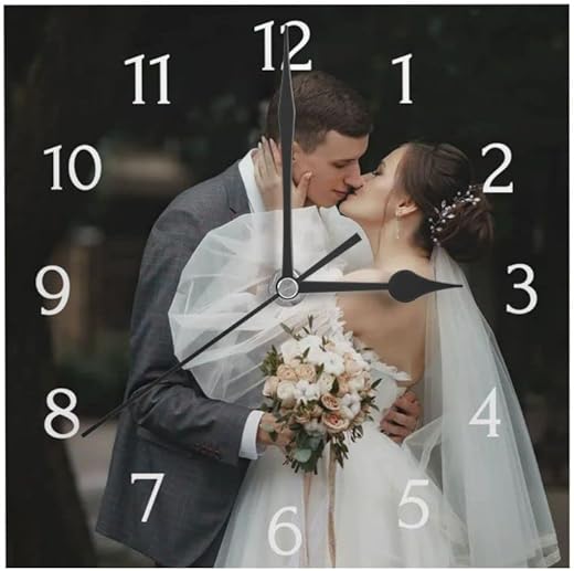 Custom Square Wall Clock, Personalized Wall Clock with Photo Text, Personalized Picture Clock, Customized Gift for Anniversary Wedding Valentine's Day Fits Living Room Kitchen Bathroom, 9.4 inch