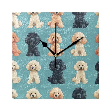 Cute Baby Poodles Hand Drawn Wall Clock Battery Operated Square Black Pointer Home Decor for Living Room Bedroom 7.78 x 7.78