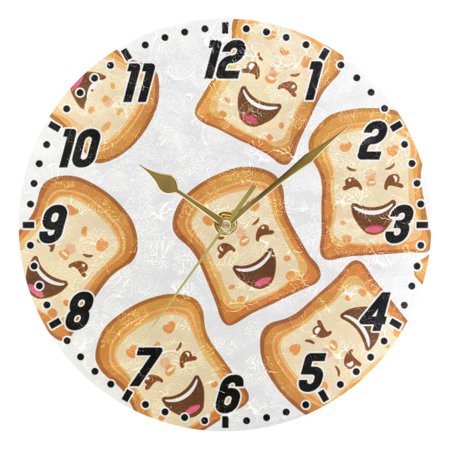 Cute Funny Sliced Toast Bread Wall Clock 9.8 inch Battery Operated Clocks Non-Ticking Silent for Bedroom Office Kitchen Living Room(Gold)