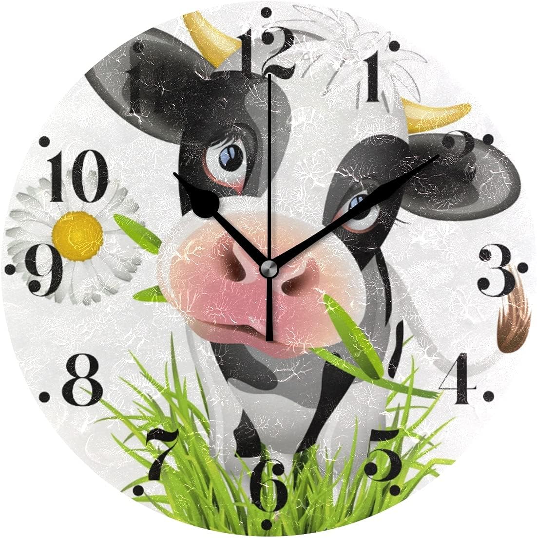 Cute Holstein Cow Wall Clock Silent Non Ticking Round Wall Hanging Clock Battery Operated Black Hands Decorative Wall Clocks for Bedroom Living Room Kitchen Office School