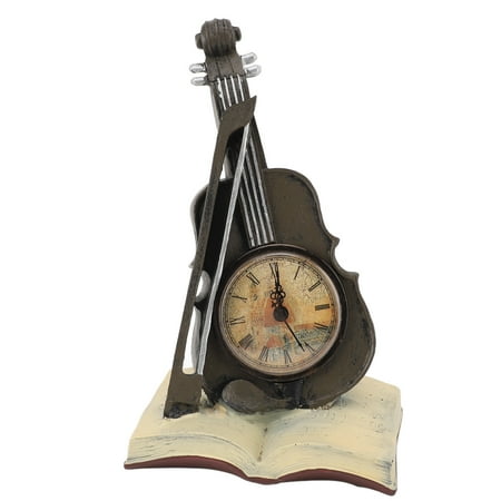 Cute Table Alarm Clock Special Violin, Vintage Design Violin Clock Rests On A Sheet Music Book Resin Violin Model Clock For Favorite Conductor Music Teacher Student