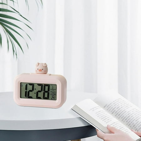 CUTICATE Digital Alarm Clock Desk Small Clock Timing Function Date Week Display LED Electronic Clock Table Clock for Travel Big pig head