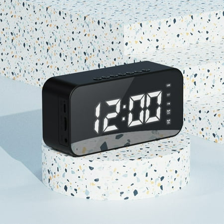 Czzoypi Portable Speaker Bluetooth (Black) Shower Speaker Digital Clock With Bluetooth Speaker Alarm Clock With Alarms Mirror LED Display Bluetooth V5.0 TFCard & AUX Cable