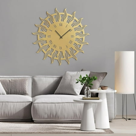 DAFANYA Metal Wall Clock Wall Art Decor, Sun Burst Design Wall Sculpture Clock Silent Battery Operated Hangings Home Decoration for Living Room, Bedroom, Kitchen, Bathroom - 30 Gold