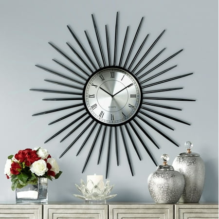 Dahlia Studios Castallia Black 28 Round Metal Sunburst Wall Clock