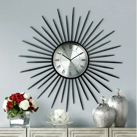 Dahlia Studios Castallia Black 28 Round Metal Sunburst Wall Clock