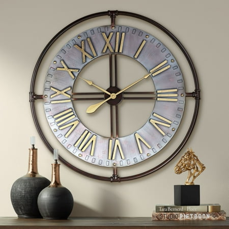 Dahlia Studios Industry 33 Wide Steel and Gold Open-Face Wall Clock