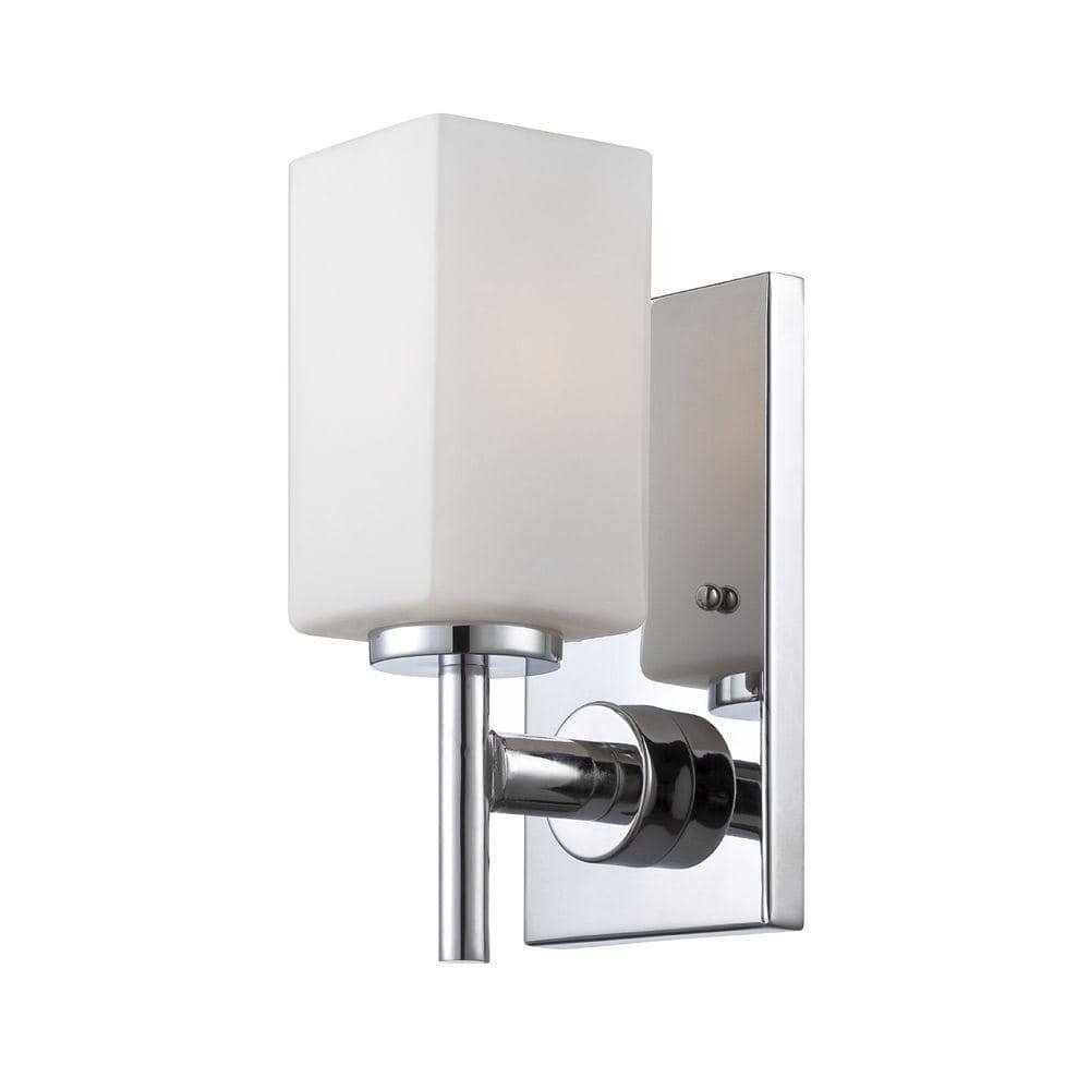 Dakota 4.5 in. 1-Light Chrome Modern Wall Sconce with Frosted White Glass...