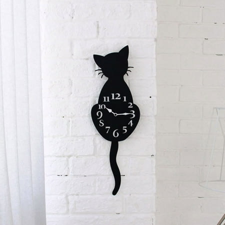 DALLtif Clearance Clock Clock Move Watch Cute Cat Tail Cartoon Decor Wall Way Clock