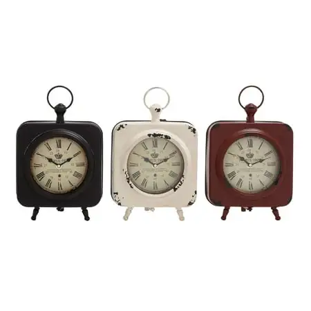 DecMode 10 Multi Colored Metal Clock with Ring Top, Set of 3