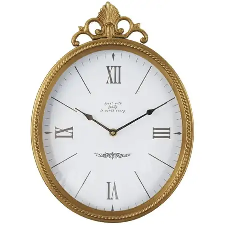 DecMode 11 Gold Metal Antique Inspired Wall Clock with Scrolled Finial