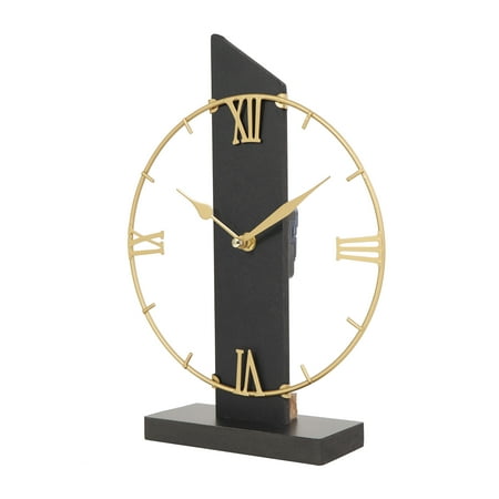 DecMode 12 Black Wooden Abstract Clock with Angled Post Backing