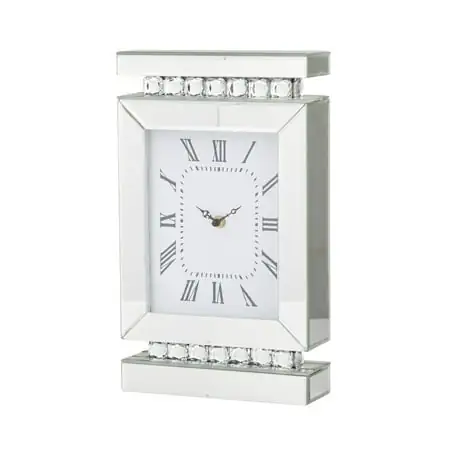 DecMode 14 Silver Glass Mirrored Clock with Crystal Embellishments