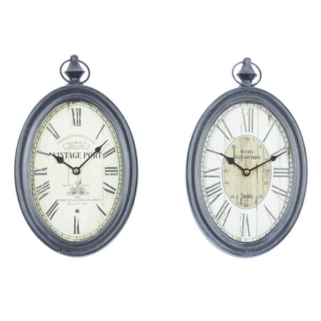 DecMode 15H, 8W Black Metal Pocket Watch Style Wall Clock (2 Count)